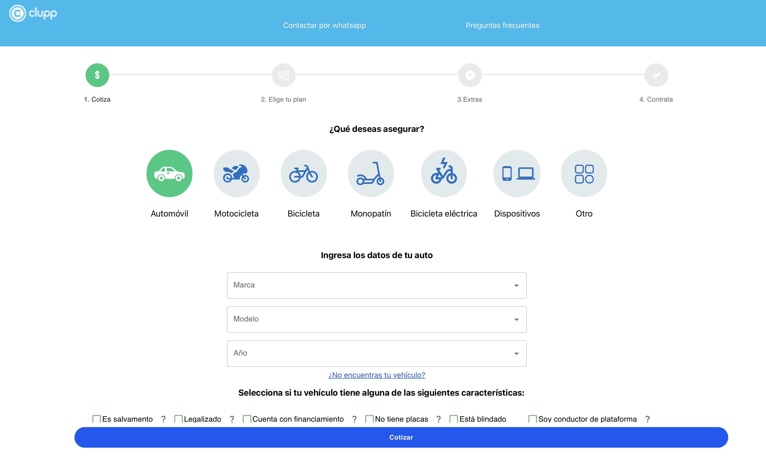 Interface screenshot of Insurance Quotation Flow (Clupp)